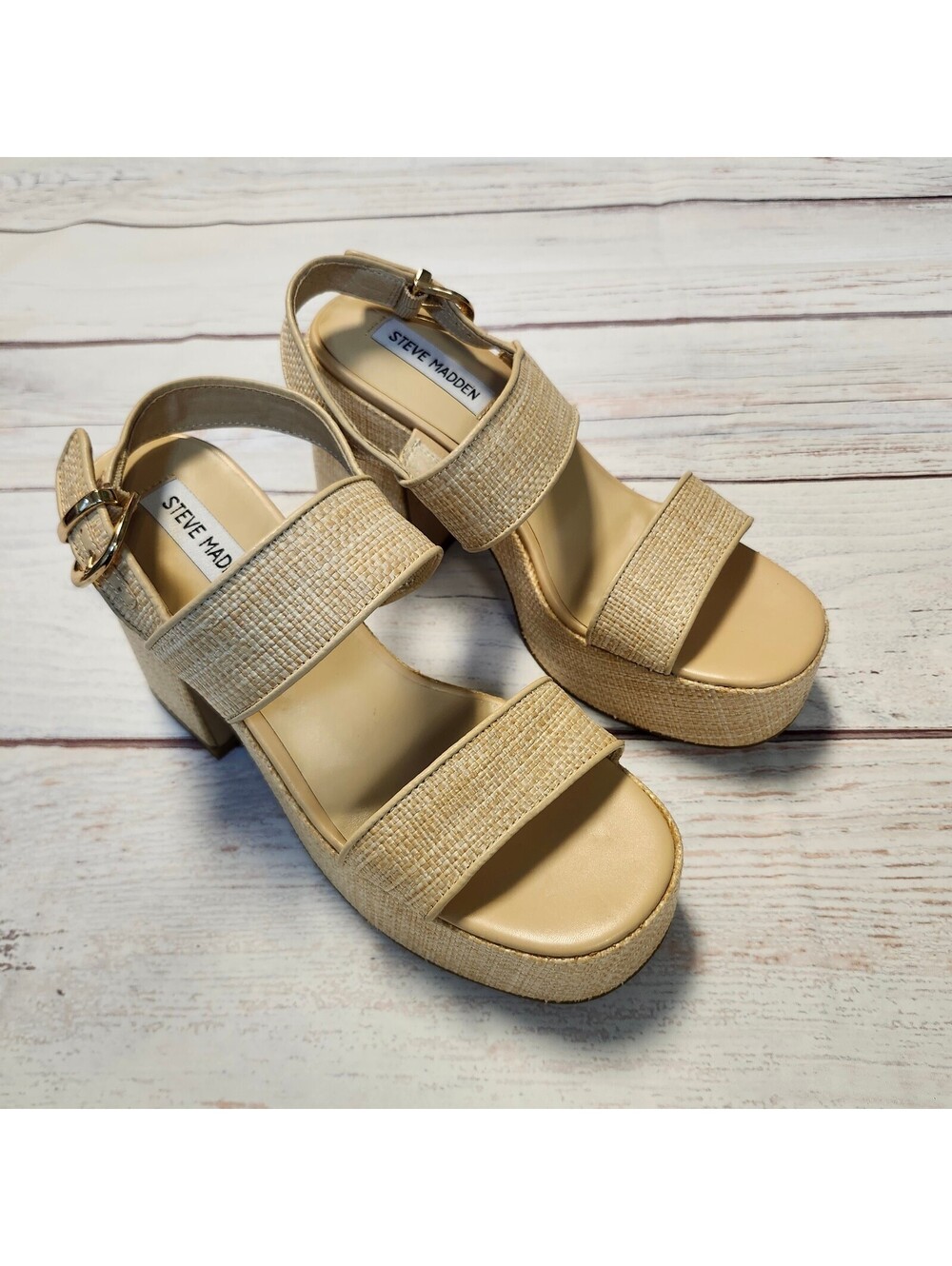 Steve Madden Valory Raffia PU Platform Sandals Size 9M